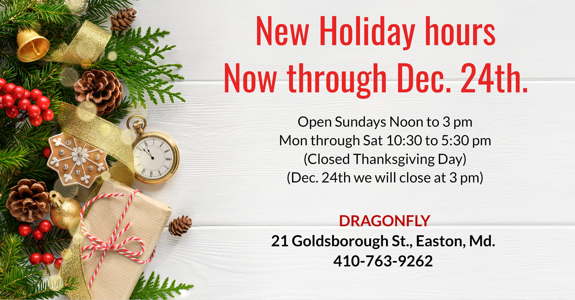Dragonfly Announces Holiday Hours Discover Easton, Maryland